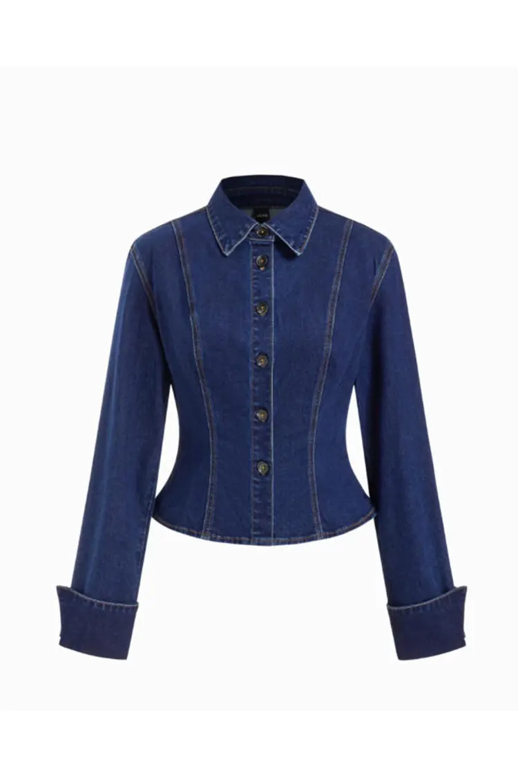 Damebluse i vasket denim