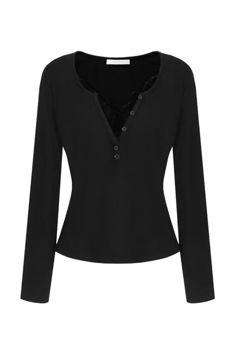 Slank sweater med V-hals blonder til kvinder