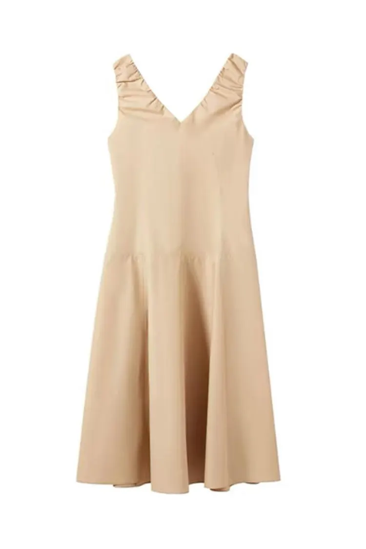 Kvinders nye Khaki Office ærmeløs V-hals kjole